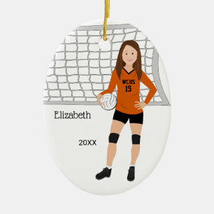 Décoration En Céramique Brunette Orange et Noir, une femme de volley-ball