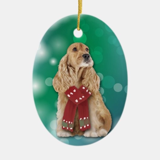 Décoration En Céramique Buff Cocker Spaniel Chien Bokeh Noël (Devant)