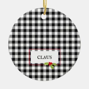 Décoration En Céramique Buffalo Plaid Christmas Holly Père Noël NOM Festif