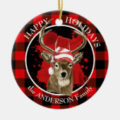 Décoration En Céramique Buffalo Plaid Deer Santa Hat (Devant)