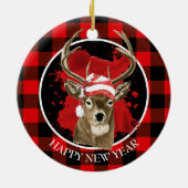 Décoration En Céramique Buffalo Plaid Deer Santa Hat (Dos)
