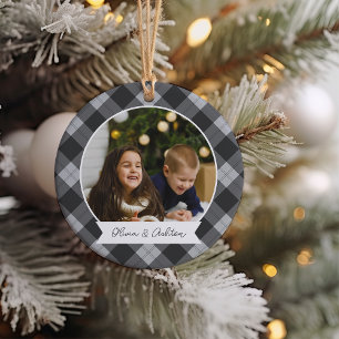 Décoration En Céramique Buffalo Plaid double face photo personnalisée