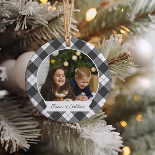 Décoration En Céramique Buffalo Plaid double face photo personnalisée