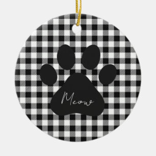 Décoration En Céramique Buffalo Plaid Empreinte de patte noir blanc Meow c