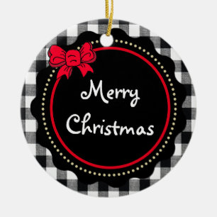 Décoration En Céramique Buffalo Plaid Joyeux Noël noir et blanc
