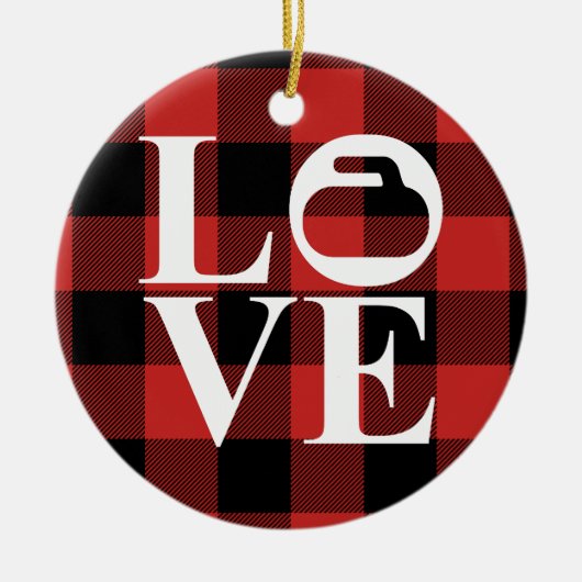 Décoration En Céramique Buffalo Plaid Love Curling Christmas Ornament (Devant)