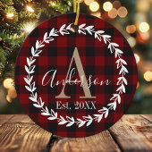 Décoration En Céramique Buffalo Plaid Monogram Wreath Famille Noël