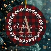 Décoration En Céramique Buffalo Plaid Monogram Wreath Famille Noël