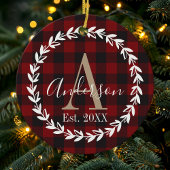 Décoration En Céramique Buffalo Plaid Monogram Wreath Famille Noël