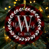 Décoration En Céramique Buffalo Plaid Monogramme Nom de famille Noël