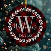Décoration En Céramique Buffalo Plaid Monogramme Nom de famille Noël