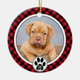 Décoration En Céramique Buffalo Plaid Photo Monogramme Animal Christmas