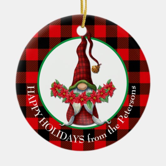 Décoration En Céramique Buffalo Plaid Poinsettia Gnome (Devant)