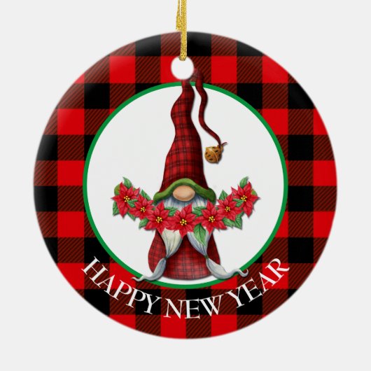 Décoration En Céramique Buffalo Plaid Poinsettia Gnome (Dos)
