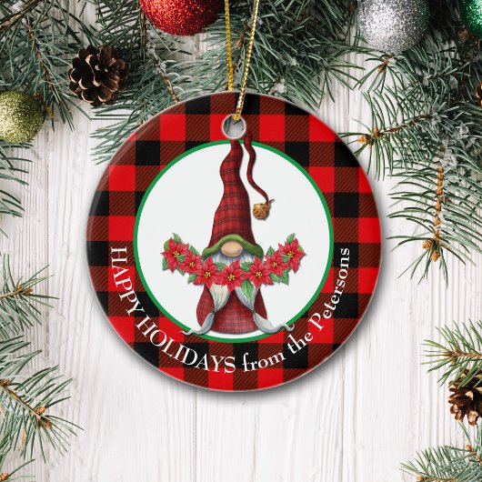 Décoration En Céramique Buffalo Plaid Poinsettia Gnome