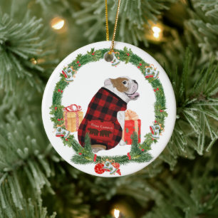 Décoration En Céramique Bulldog dans la couronne de Noël