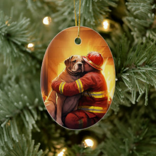 Décoration En Céramique Bulldog Fireman Lover Pet Ornament Cadeau