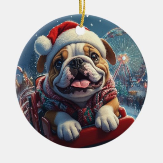 Décoration En Céramique Bulldog Roller Dessous de verre Noël (Devant)