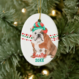 Décoration En Céramique Bulldog Santa Hat Perles à cordes de vacances