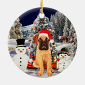Décoration En Céramique Bullmastiff Chien dans la neige Lumières Casquette (Dos)