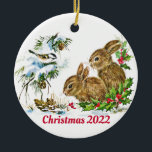 Décoration En Céramique Bunnies et oiseaux Profitez de la neige Custom Chr<br><div class="desc">Notre ornement de neige Bunnies and Bird Enjoy est prêt pour vous à éditer facilement avec le bouton Personnaliser de Zazzle pour changer l'année ou le texte à l'envers. Vous pouvez aussi supprimer le texte et ajouter vos propres mots ou une photo préférée ! Disponible dans votre choix de céramique...</div>