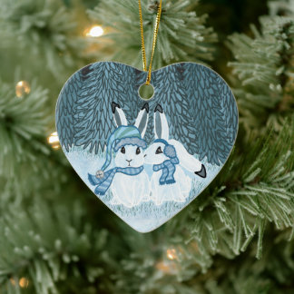 Décoration En Céramique Bunnies Neige