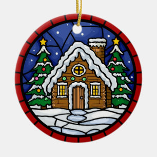 Décoration En Céramique Cabine en verre coloré sous la neige