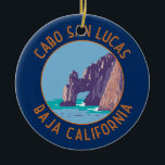 Décoration En Céramique Cabo San Lucas Arch Mexique Retro Cercle en détres<br><div class="desc">Cabo San Lucas dans un style vectoriel. Cabo San Lucas,  ville balnéaire située à la pointe sud de la péninsule de Basse Californie au Mexique,  est connue pour ses plages,  ses activités aquatiques et sa vie nocturne.</div>