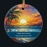 Décoration En Céramique Cabo San Lucas Beach Vacances<br><div class="desc">Belle scène de plage en faux vitrail,  personnalisable Cabo San Lucas Mexique Trip souvenir. Idéal pour Noël et vacances en famille,  ou momento lune de miel. Personnalisation : Changez la légende et l'année pour la rendre unique.</div>