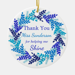 Décoration En Céramique Cadeau de l'enseignant Merci bleu couronne de Noël