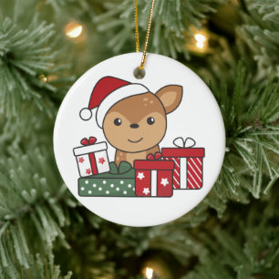 Décoration En Céramique Cadeau De Noël De Cerfs Animaux D'Hiver Cerfs En C