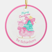 Décoration En Céramique cadeau de noël rose traîneau (Devant)