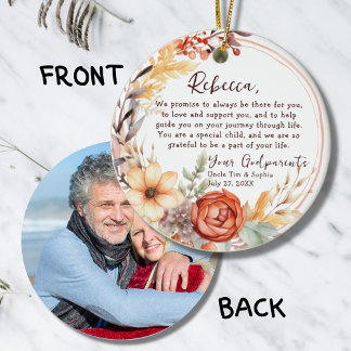 Décoration En Céramique Cadeau des parrain et marraine - Fleur Orange Bapt