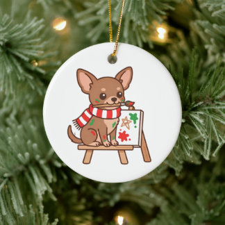 Décoration En Céramique Cadeau d'ornement de Noël de peintre de Chihuahua