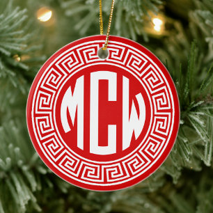 Décoration En Céramique Cadre de clé grecque de monogramme de cercle blanc