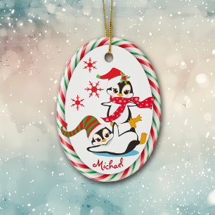 Décoration En Céramique Cadre de Sucre de canne de pingouins pour l'hiver