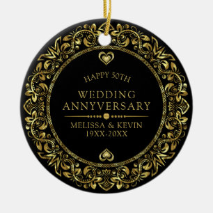 Décoration En Céramique Cadre floral or 50e anniversaire de mariage