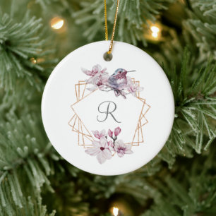 Décoration En Céramique Cadre Or Monogramme Rose Blanc Magnolias