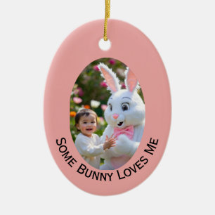 Décoration En Céramique Cadre ovale de Pâques avec deux photos de Lapin et