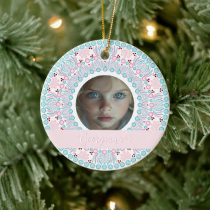 Décoration En Céramique Cadre personnalisé Pastel rose et bleu Mandala