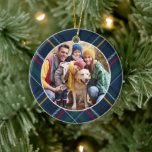 Décoration En Céramique Cadre plaqué photo de famille personnalisée Noël<br><div class="desc">Un plaid bleu marine festif encadre une seule photo sur cette décoration de fête classique. L'arrière comprend un plaid assorti avec la place pour un nom de famille, l'événement ou autre texte plus l'année. Cette photo ornement de Noël est une excellente façon de commémorer une photo de famille ou un...</div>
