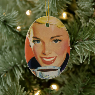 Décoration En Céramique Café Vintage, Femme Heureuse avec Tasse de Café Ré