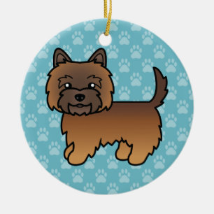 Décoration En Céramique Cairn Terrier Cartoon Bringé Rouge sur Fond Bleu