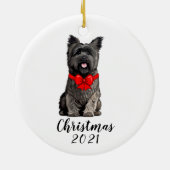 Décoration En Céramique Cairn Terrier dans Noël Bow Date personnalisable (Dos)