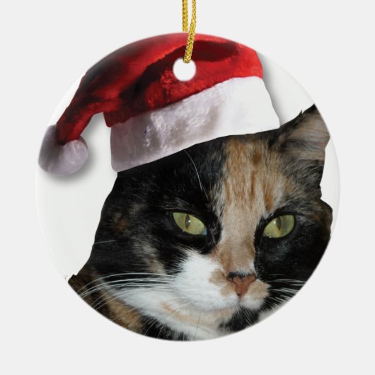 Décoration En Céramique Calico Cat avec un Casquette du Père Noël (Devant)