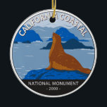 Décoration En Céramique California Coastal National Monument Circle Retro<br><div class="desc">Design d'illustration vectorielle de Californie Côtière. Le parc assure la protection de tous les îlots,  récifs et affleurements rocheux le long de la côte californienne dans un rayon de 12 miles nautiques du rivage.</div>