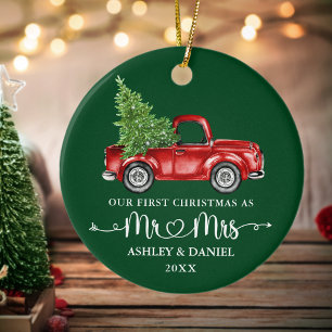 Décoration En Céramique Calligraphie Coeur premier Noël Rouge Camion vert