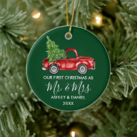Calligraphie M. Mme Christmas Red Truck Green