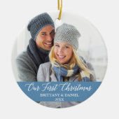 Décoration En Céramique Calligraphie Notre première photo de Noël bleu cla (Devant)