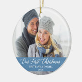 Décoration En Céramique Calligraphie Notre première photo de Noël bleu cla (Gauche)